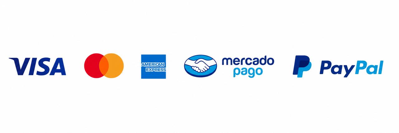 Medios de pago: Visa, Mastercard, American Express, Mercado Pago, PayPal