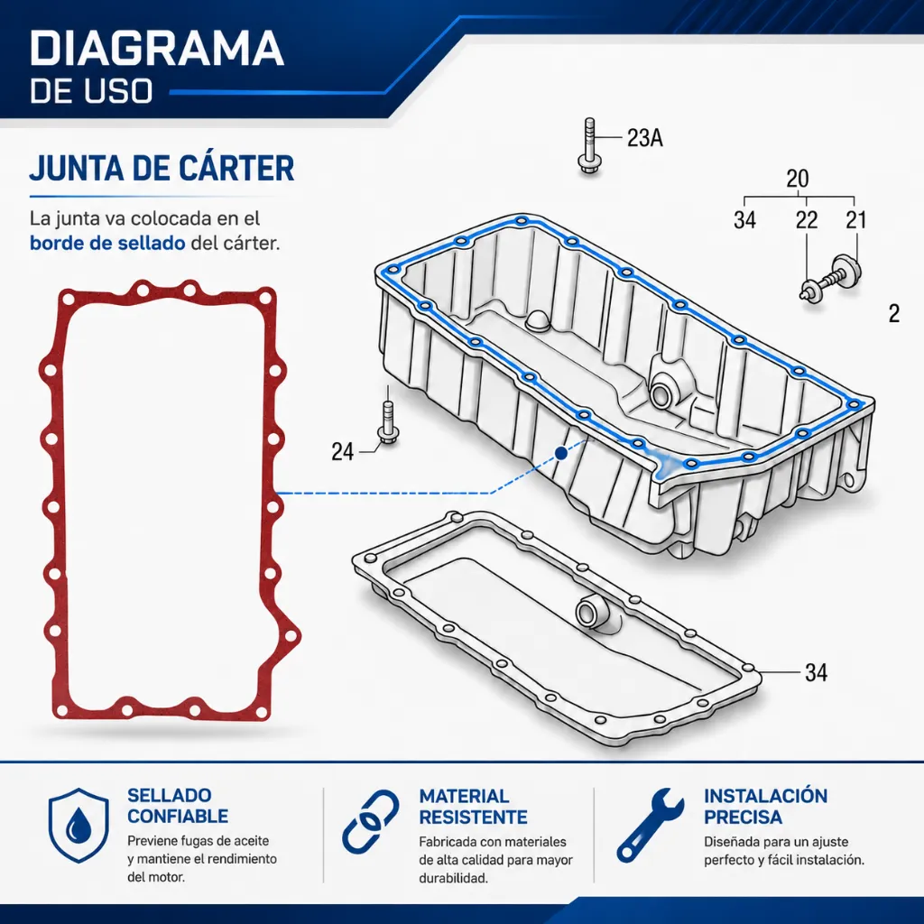 Junta de cárter inferior Vulcano para Volkswagen y Seat motores 1.8T y 2.0.webp