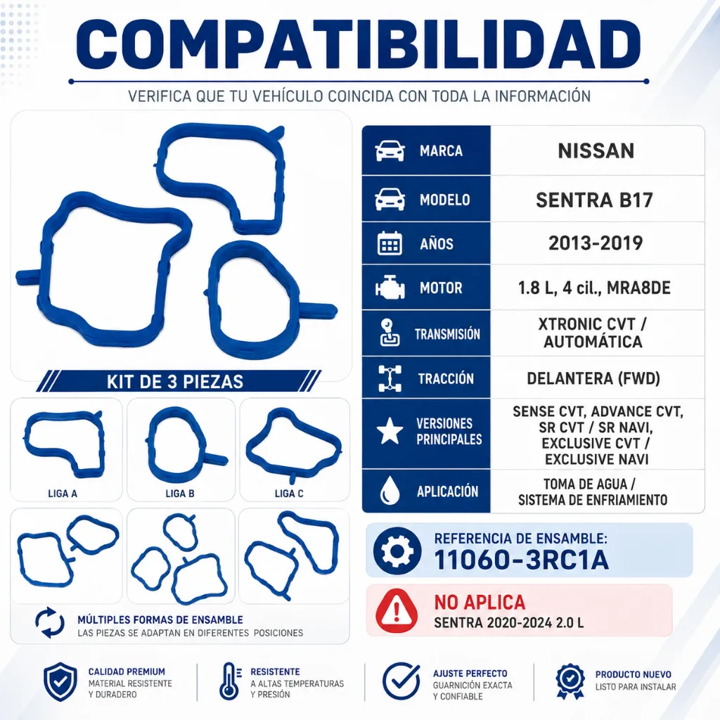 kit-3-ligas-toma-agua-nissan-sentra-b17-1-8l-mra8de-2013-2019-hule-azul.webp