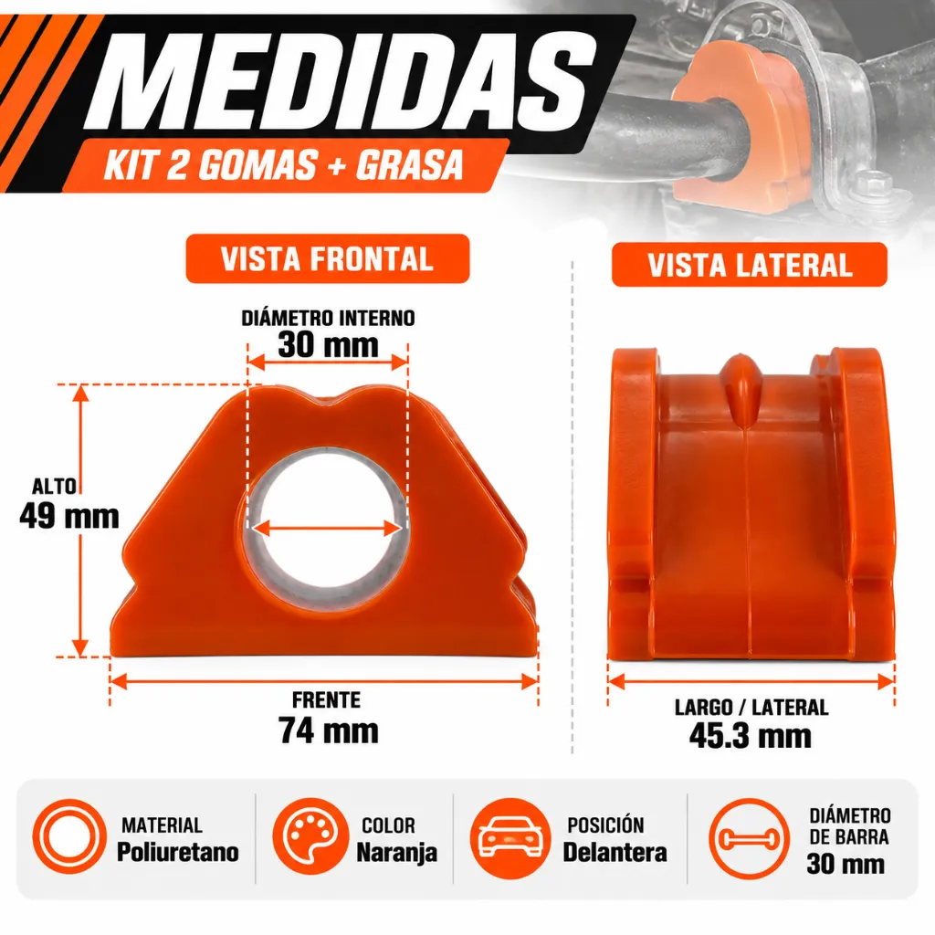 Infografía de medidas de bujes naranjas.webp