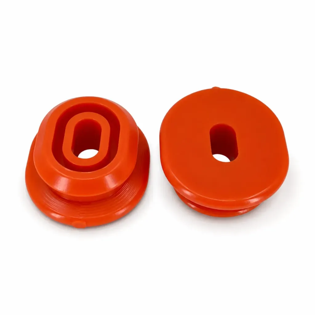 Kit 2 Pzas Soporte Radiador Inferior Poliuretano Naranja — VW Bora A5 (05-10), Golf GTI A5 (05-09), Jetta A6 MK6 (10-18), Passat B6 (06-12), Polo (13-14), SEAT Ibiza IV (08-17)