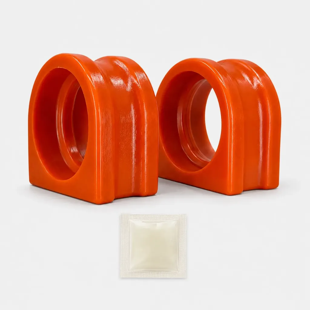[965-ZBBMWS67D (2)] Kit 2 piezas con grasa de Goma Barra Estabilizadora Activa Dynamic Drive BMW Serie 5 / Serie 6 / Serie 7 – Kit 2 Piezas Poliuretano Naranja Delantera