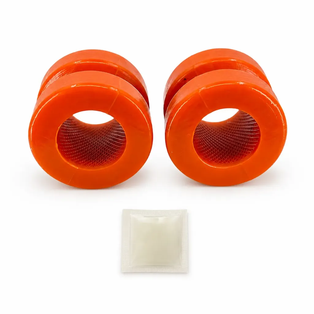 [965-ZBDUR99D] 2 Gomas Barra Estabilizadora Delantera Horquilla Poliuretano Naranja — Dodge Dakota 1997-1999 / Durango 1998-1999 | 4WD | 28 mm | Kit 2 piezas
