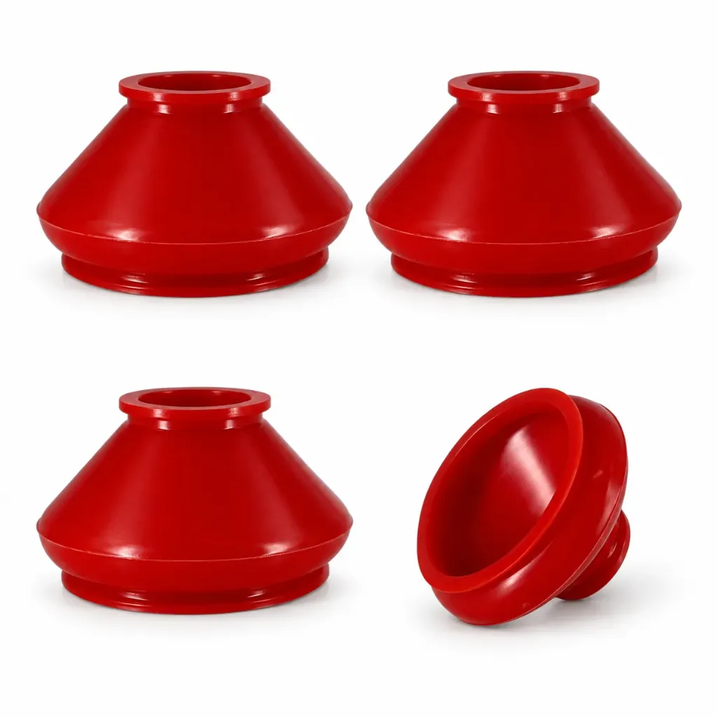 [963-CUBR58E (4)] Kit 4 Cubrepolvos Rótula y Terminal de Dirección 5/8" (15.9 mm) — Poliuretano Rojo — Uso Universal para Autos, SUV, Pick-up y Camionetas